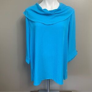 Ali Miles women’s size large cowl neck tunic top blue green comfort art